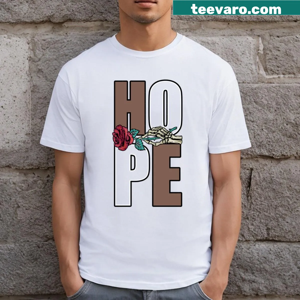 T-shirt with the word 'Hope' printed in bold typography. — on a men's t-shirt