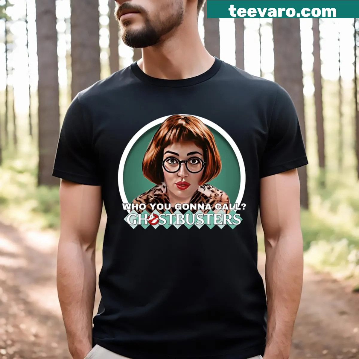 Illustrated Janine Melnitz T-shirt featuring her iconic look — on a men's t-shirt