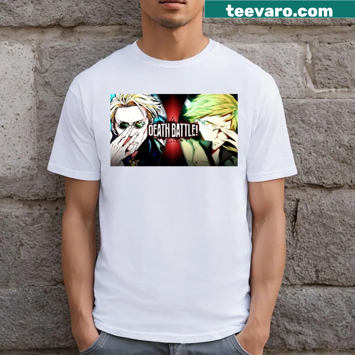 Fanart T-shirt featuring Kento Nanami and Doppo Kunikida in action — on a men's t-shirt