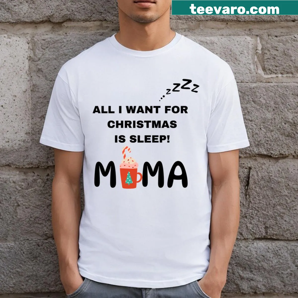 Funny holiday T-shirt for moms needing sleep during Christmas — on a men's t-shirt
