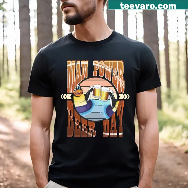 Funny T-shirt stating Manpower Require A Beer for casual wear