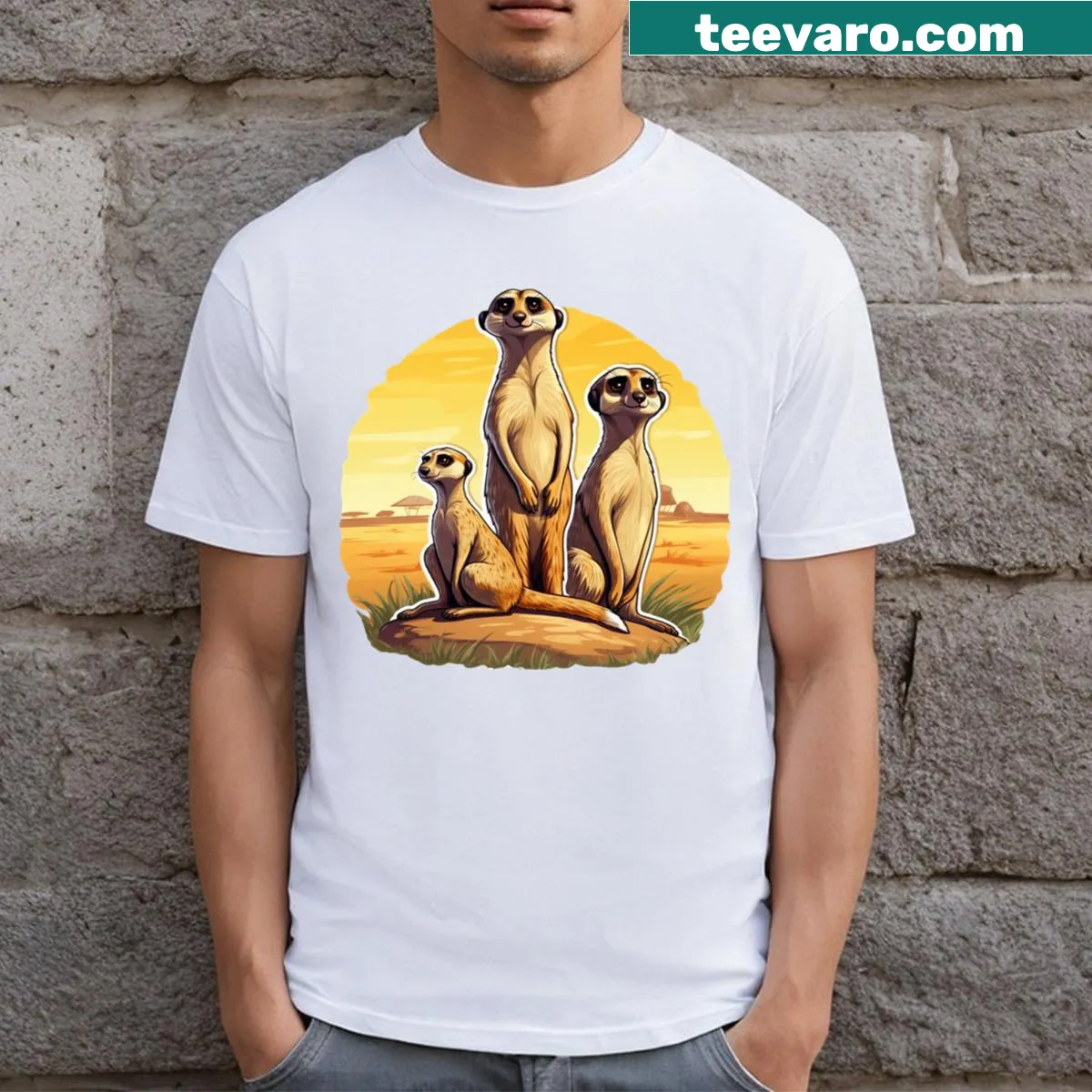 Illustration of a meerkat family on a kids' T-shirt — on a men's t-shirt