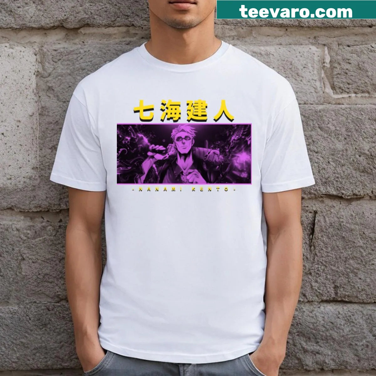 Illustrated Nanami Kento Jjk t-shirt showcasing the character — on a men's t-shirt