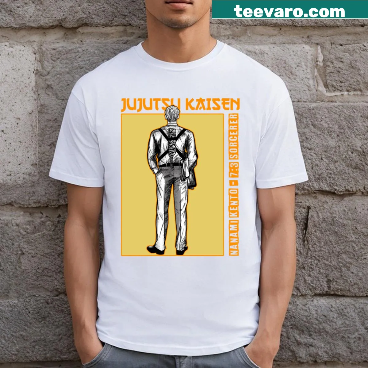 Nanami Sorcerer Jjk Anime T-shirt with stylized text — on a men's t-shirt