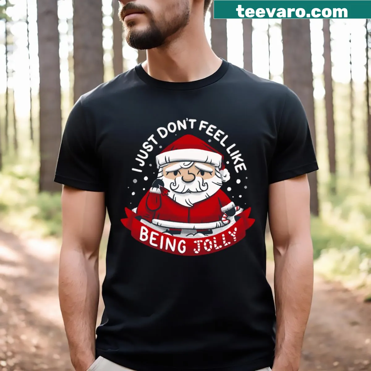 Sarcastic t-shirt featuring Not So Jolly Old Saint Nick — on a men's t-shirt
