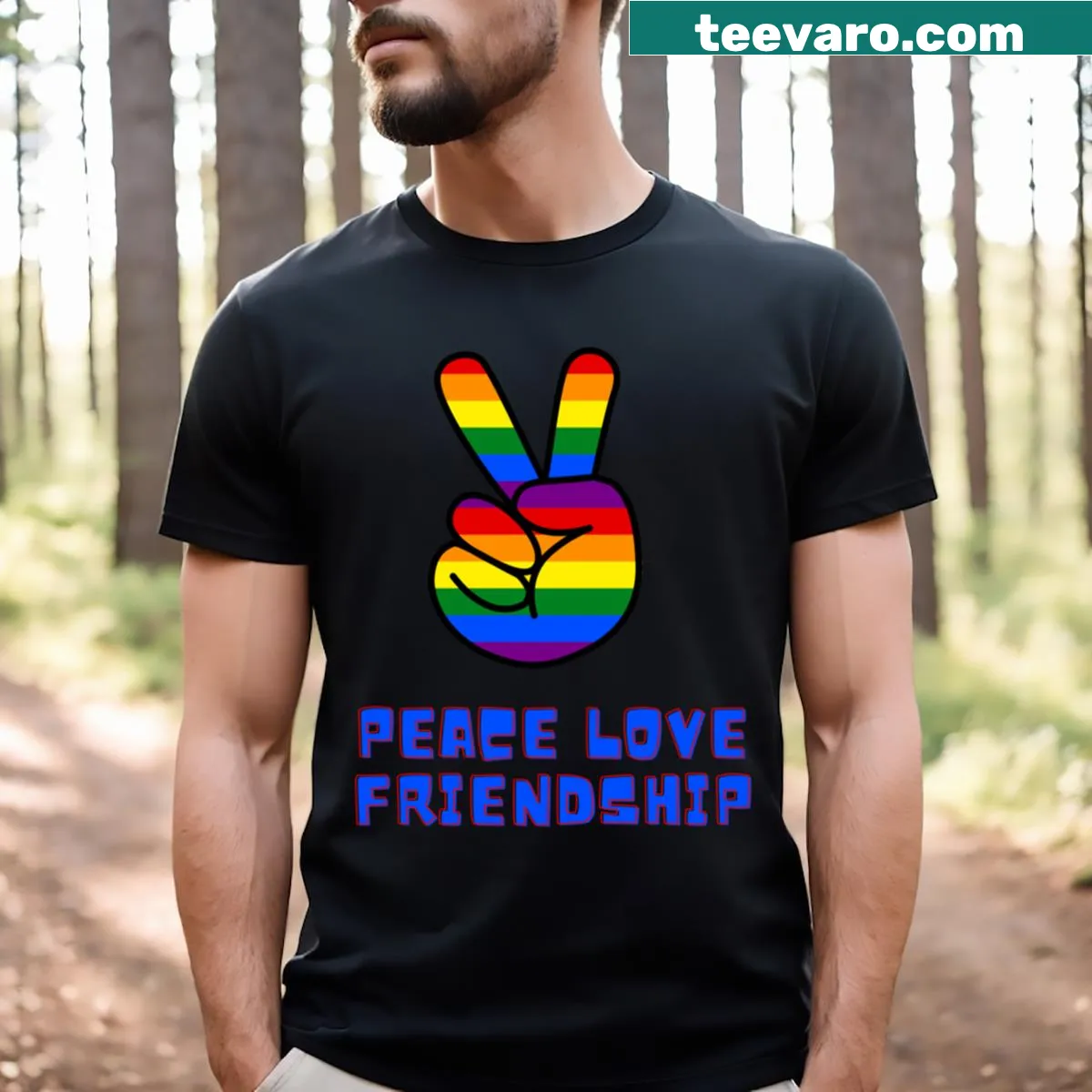 T-shirt featuring the word 'Peace' in bold typography — on a men's t-shirt