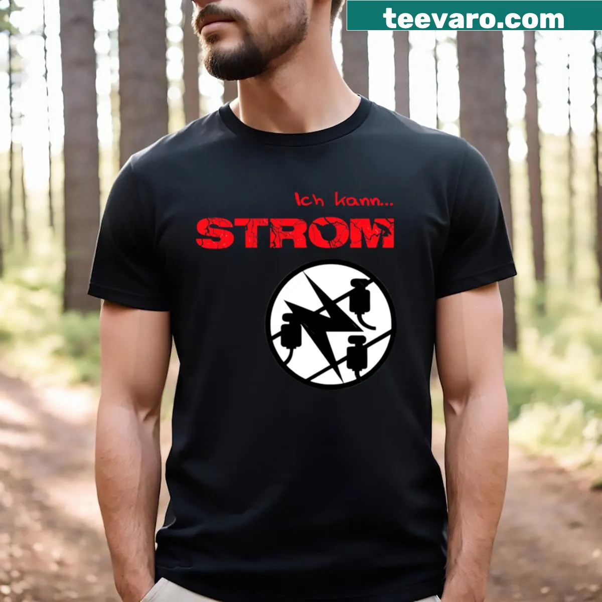 Electrician-themed t-shirt with humorous text about profession — on a men's t-shirt