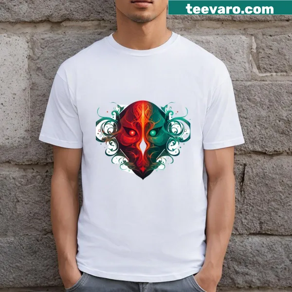 Horror art T-shirt featuring a red and green portrait of a monster