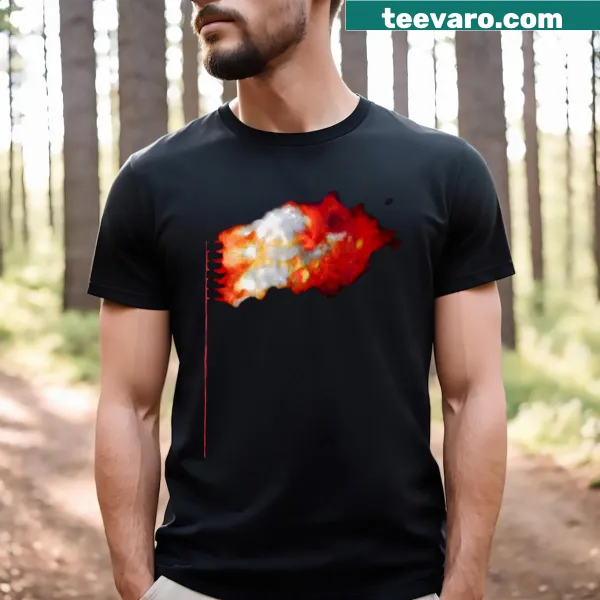 T-shirt with a bold design of a burning flag