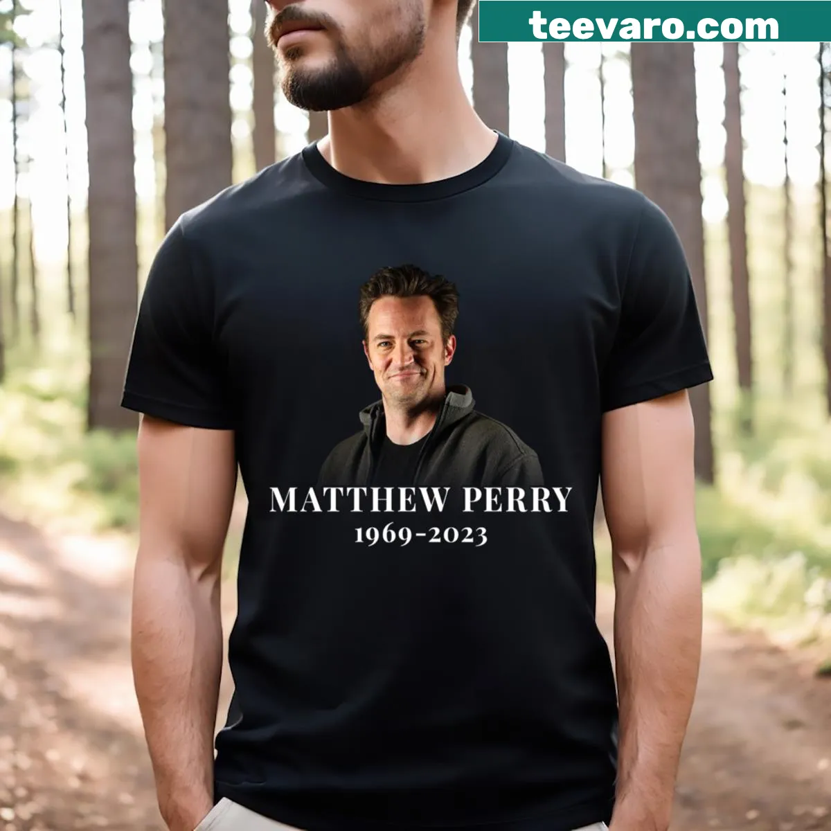 Tribute t-shirt honoring Matthew Perry with nostalgic text — on a men's t-shirt