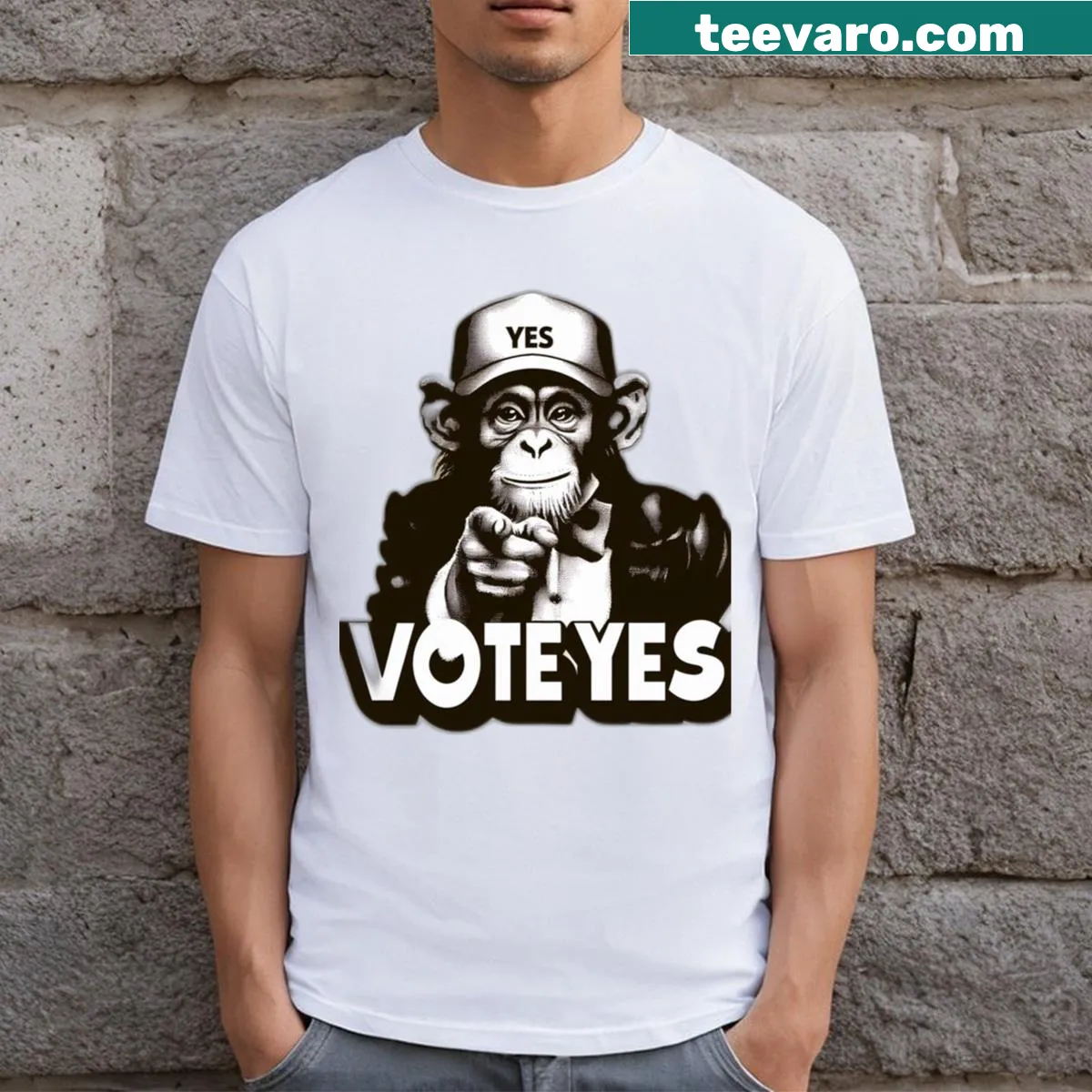 Vote Yes t-shirt featuring bold typography for civic engagement. — on a men's t-shirt