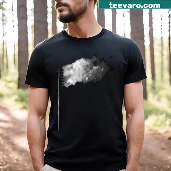 Minimalist T-shirt with a graphic of a burning flag