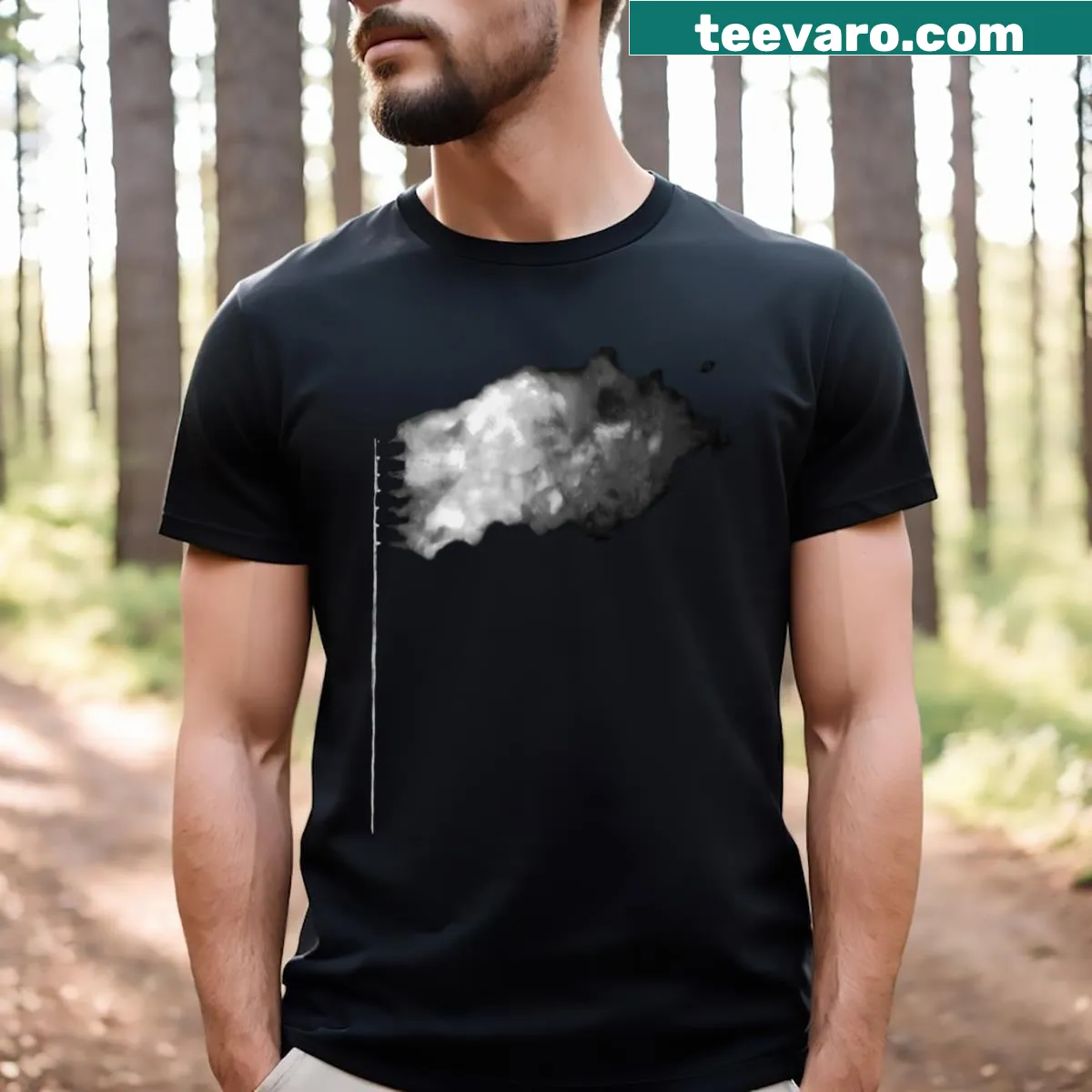 Minimalist T-shirt with a graphic of a burning flag — on a men's t-shirt