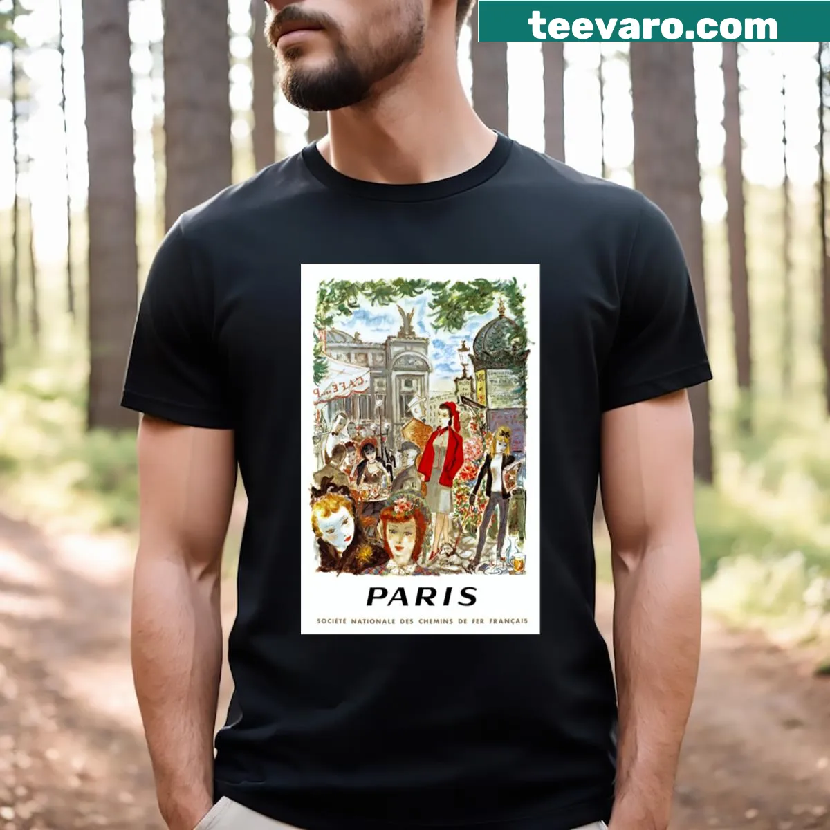 Vintage-style travel poster design for French National Railways — on a men's t-shirt