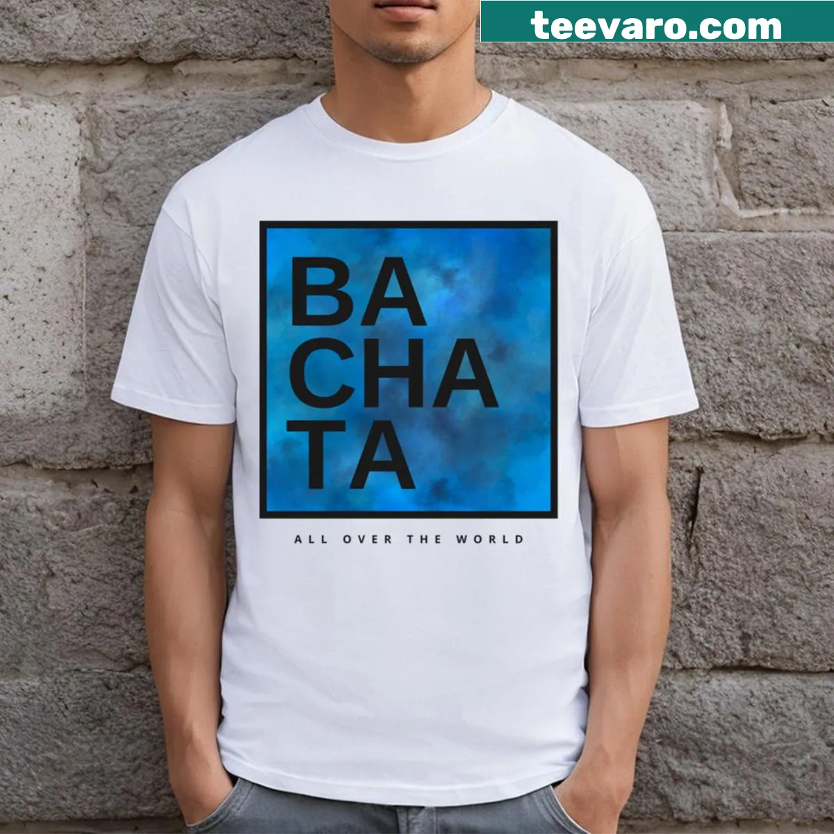 Illustrative dance-themed T-shirt celebrating Bachata — on a men's t-shirt