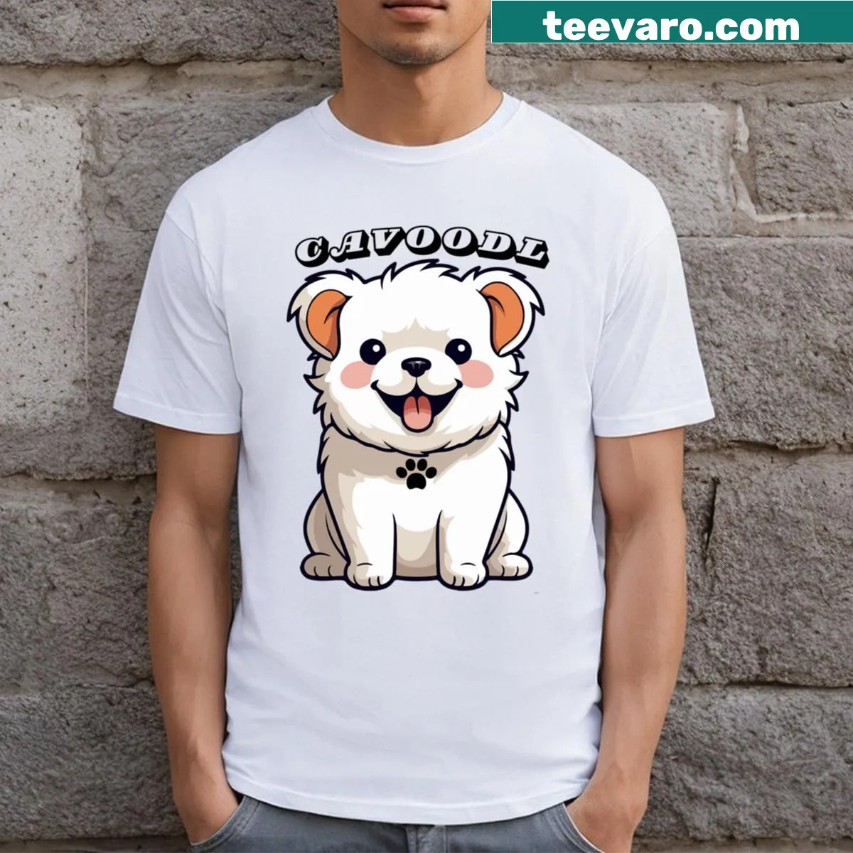 Illustration of black and white Cavoodle puppies on a t-shirt — on a men's t-shirt