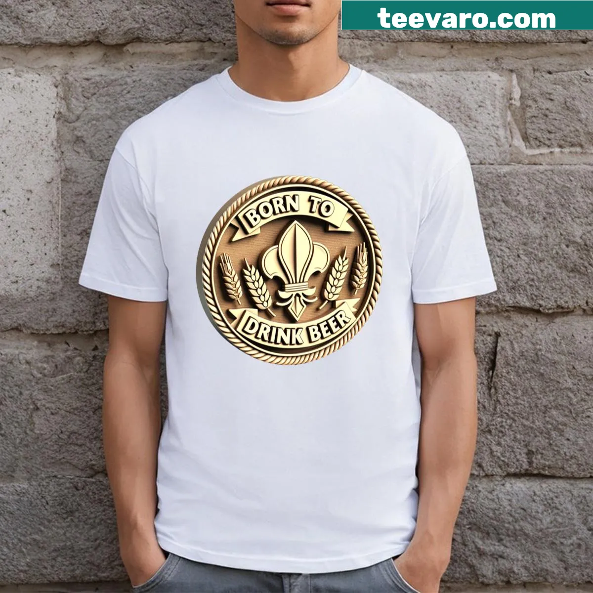Funny T-shirt with 'Born To Drink Beer' typography — on a men's t-shirt