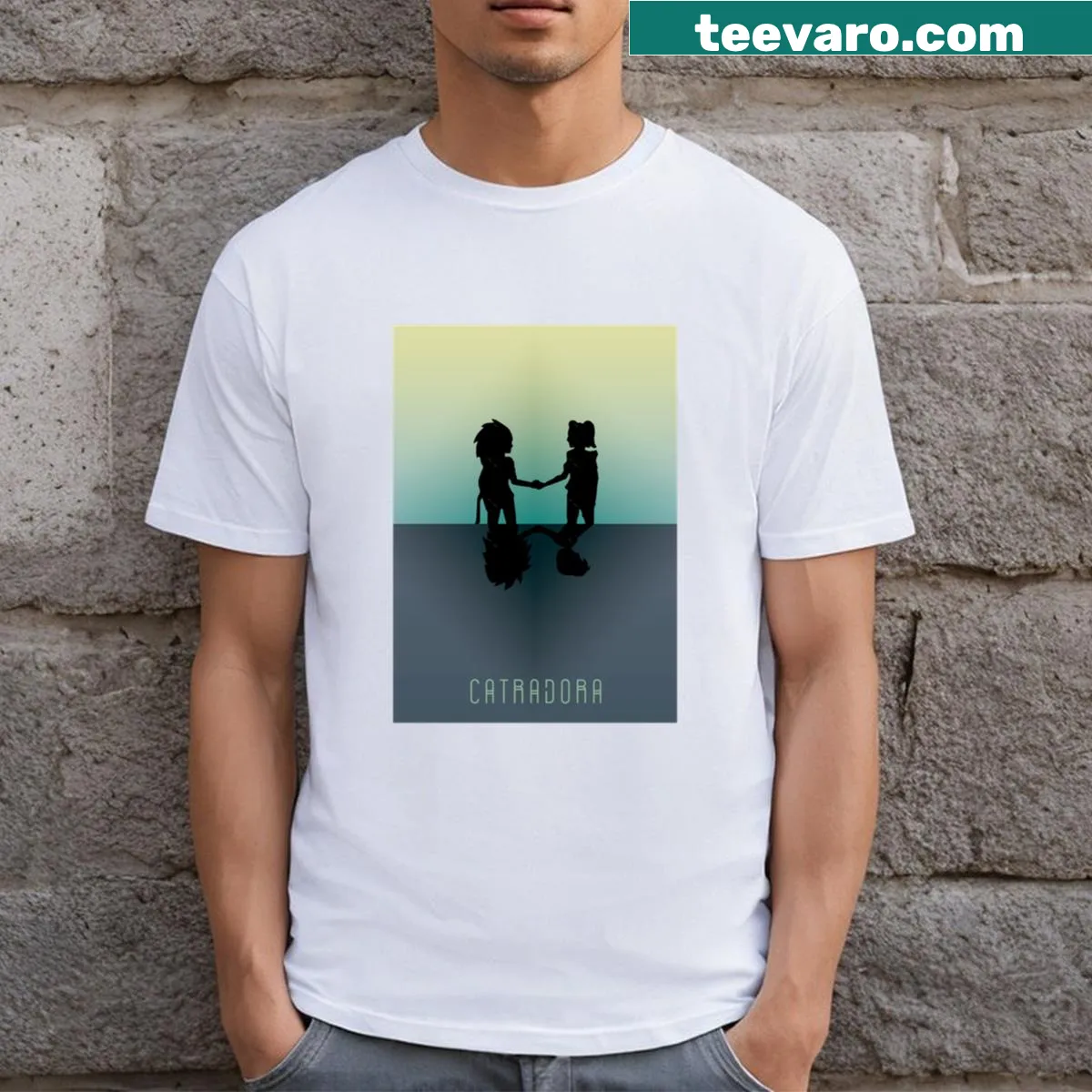 Minimalist poster design of Catradora on a T-shirt — on a men's t-shirt