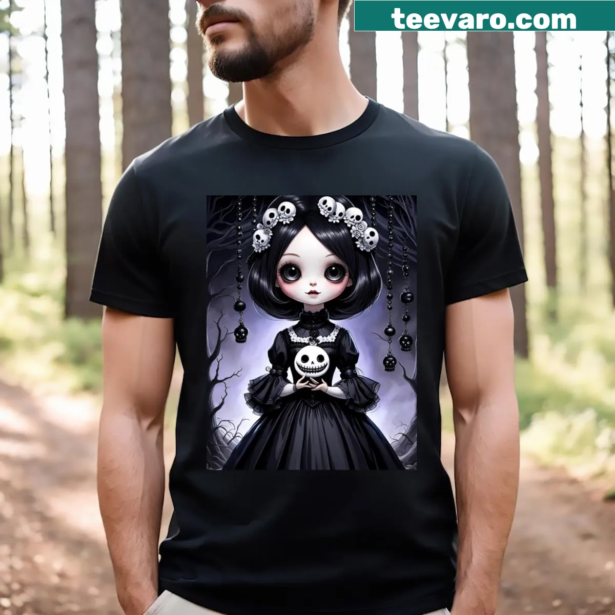 Chibi gothic girl illustration on casual T-shirt — on a men's t-shirt