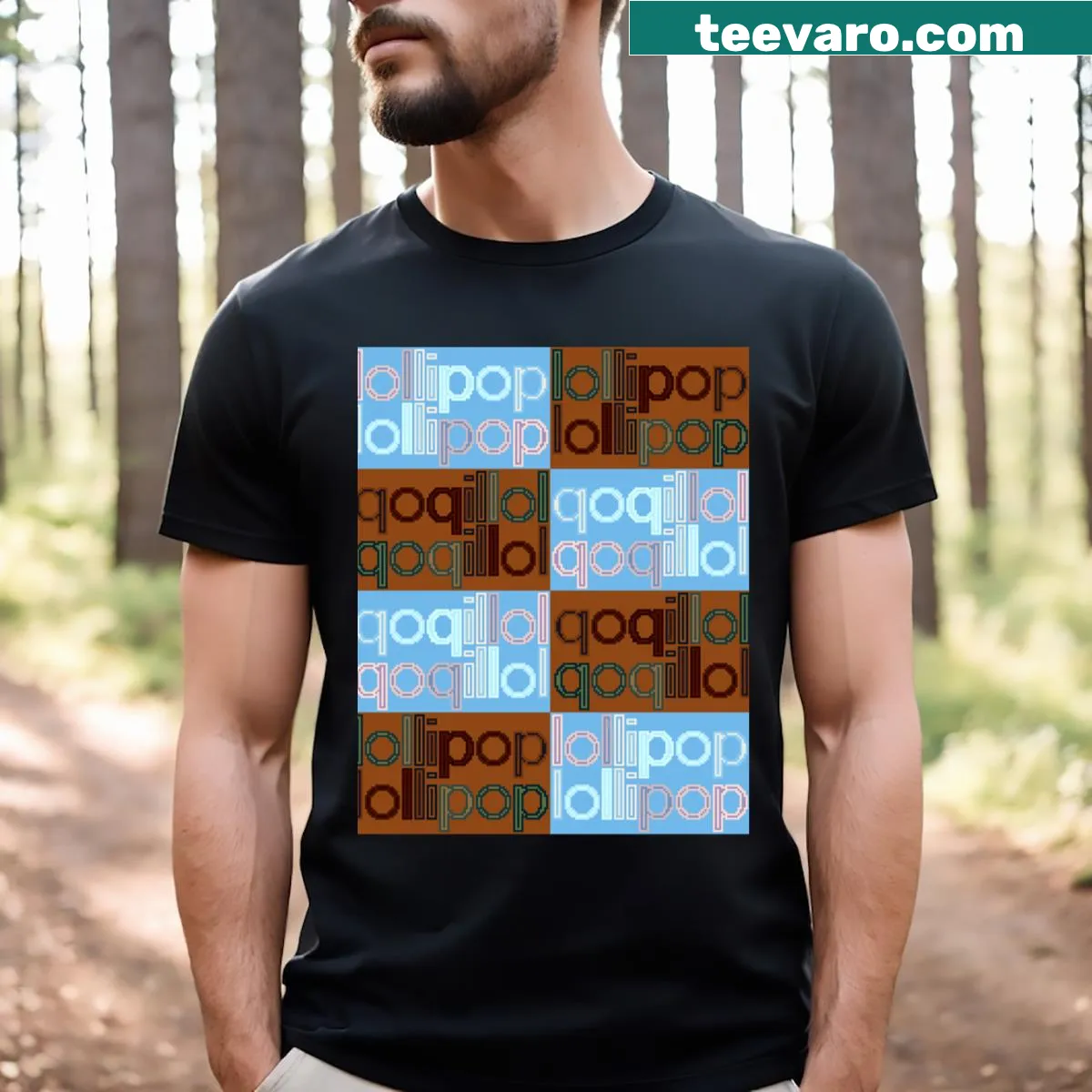 Playful typography design with lollipop letters on a T-shirt — on a men's t-shirt