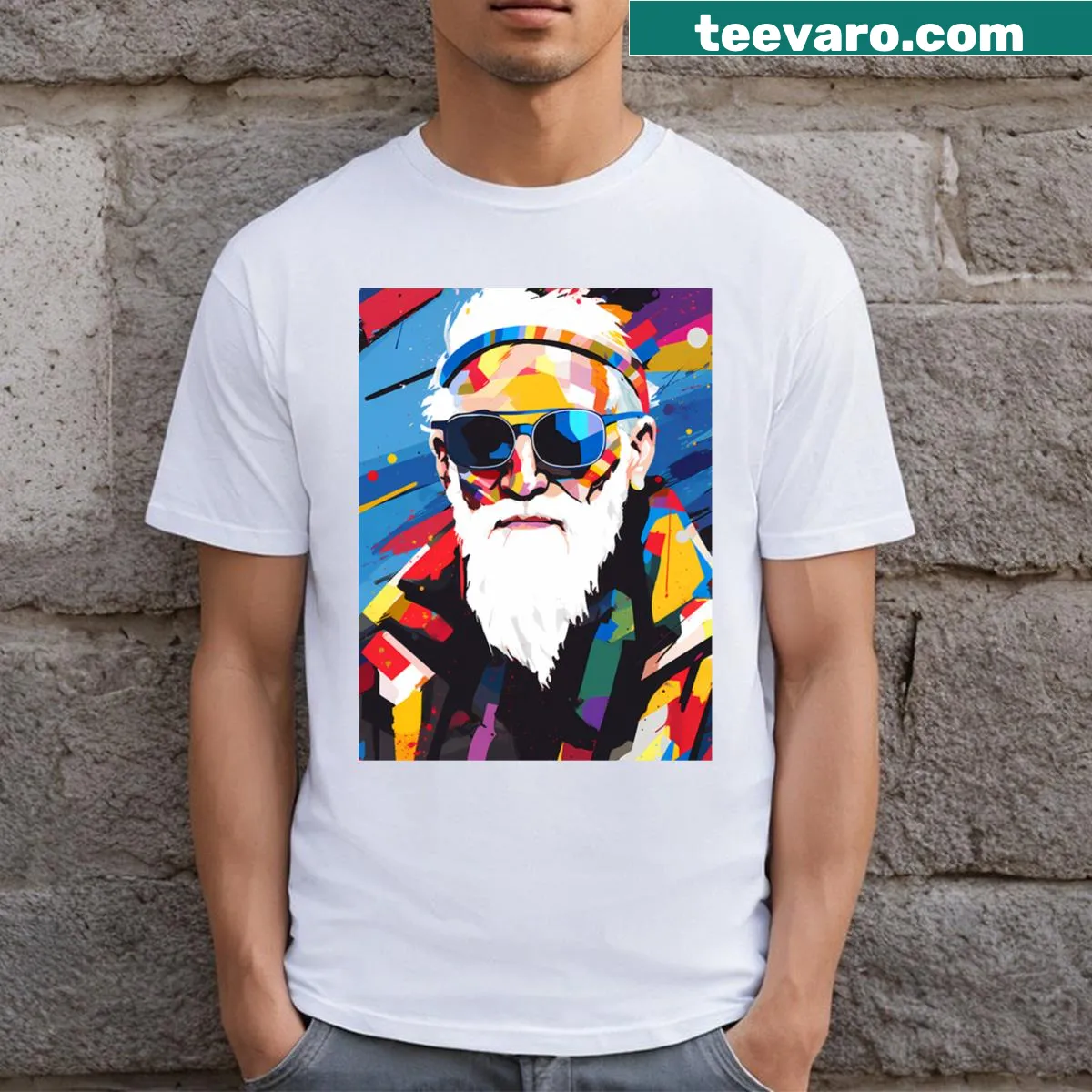 Modern Santa Claus portrait for festive T-shirt — on a men's t-shirt
