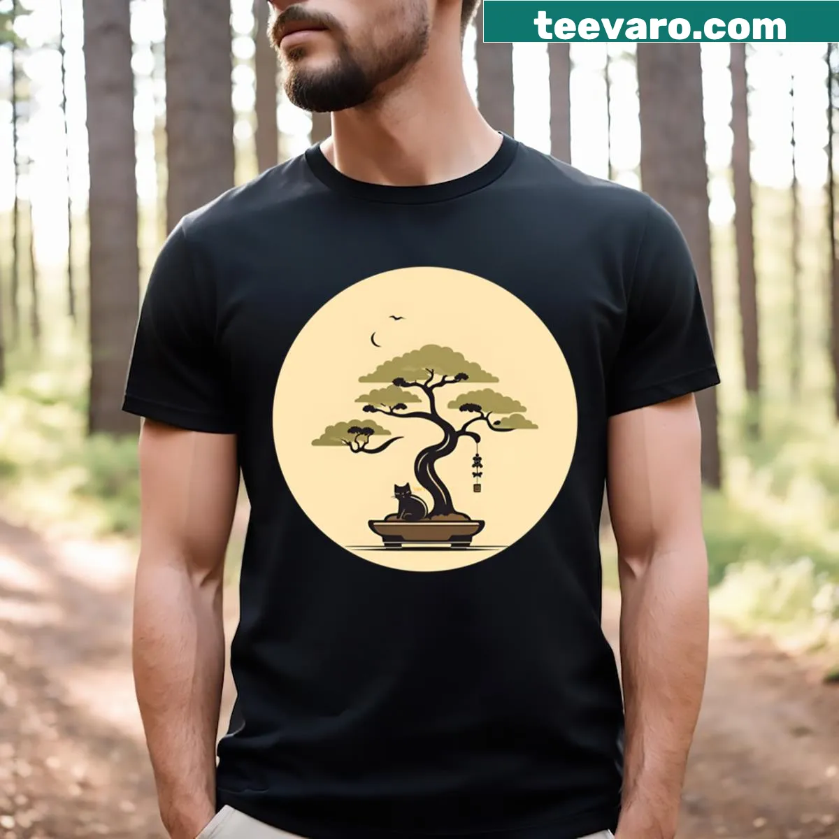 Cute black cat cartoon illustration t-shirt — on a men's t-shirt