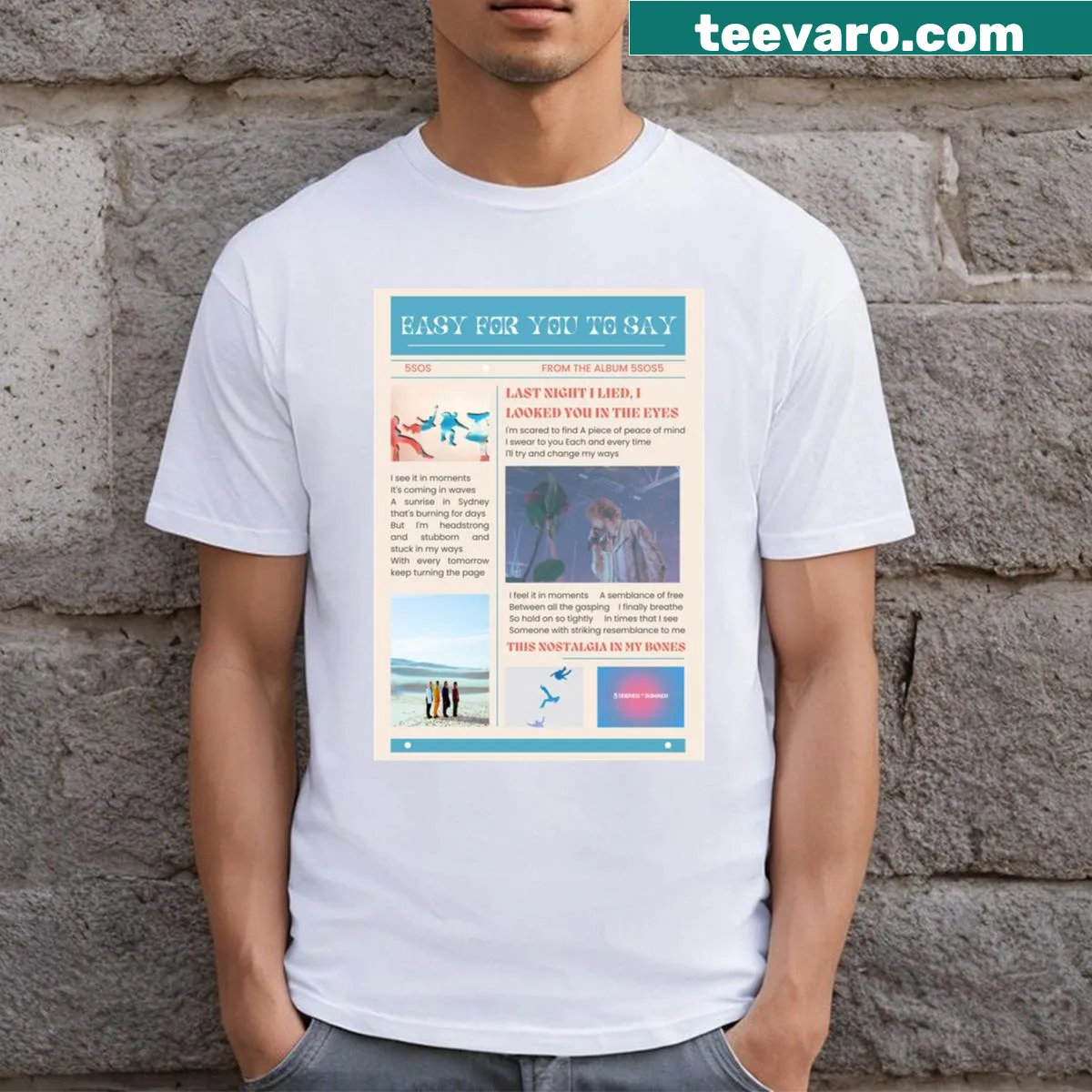 Vintage-style shirt inspired by a song newspaper poster — on a men's t-shirt
