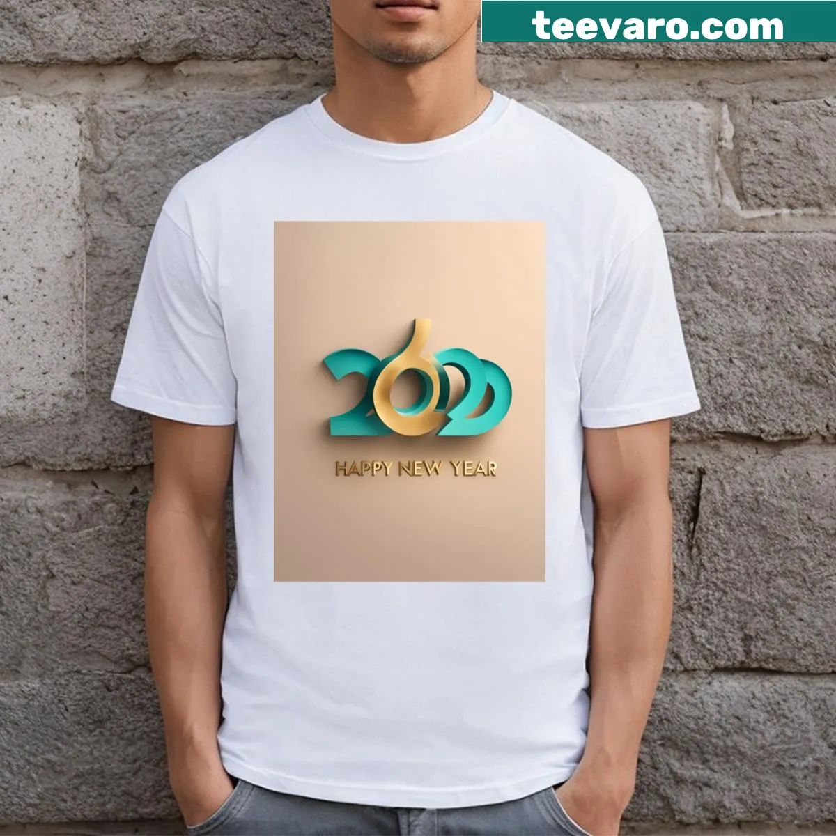Happy New Year logo artwork on a festive T-shirt — on a men's t-shirt
