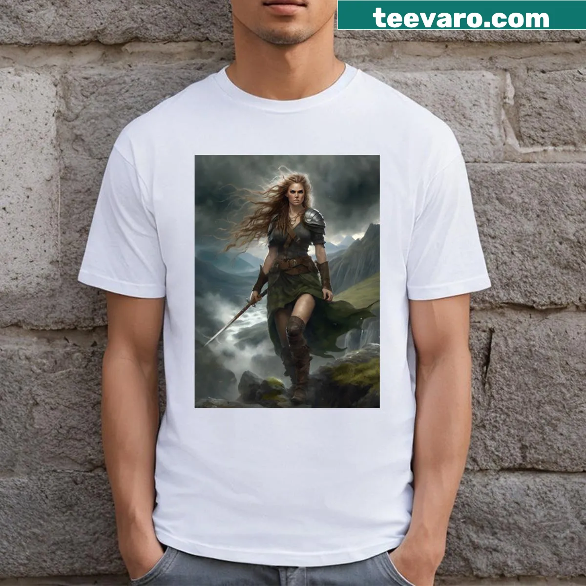 Illustration of a Highland warrior on a T-shirt — on a men's t-shirt