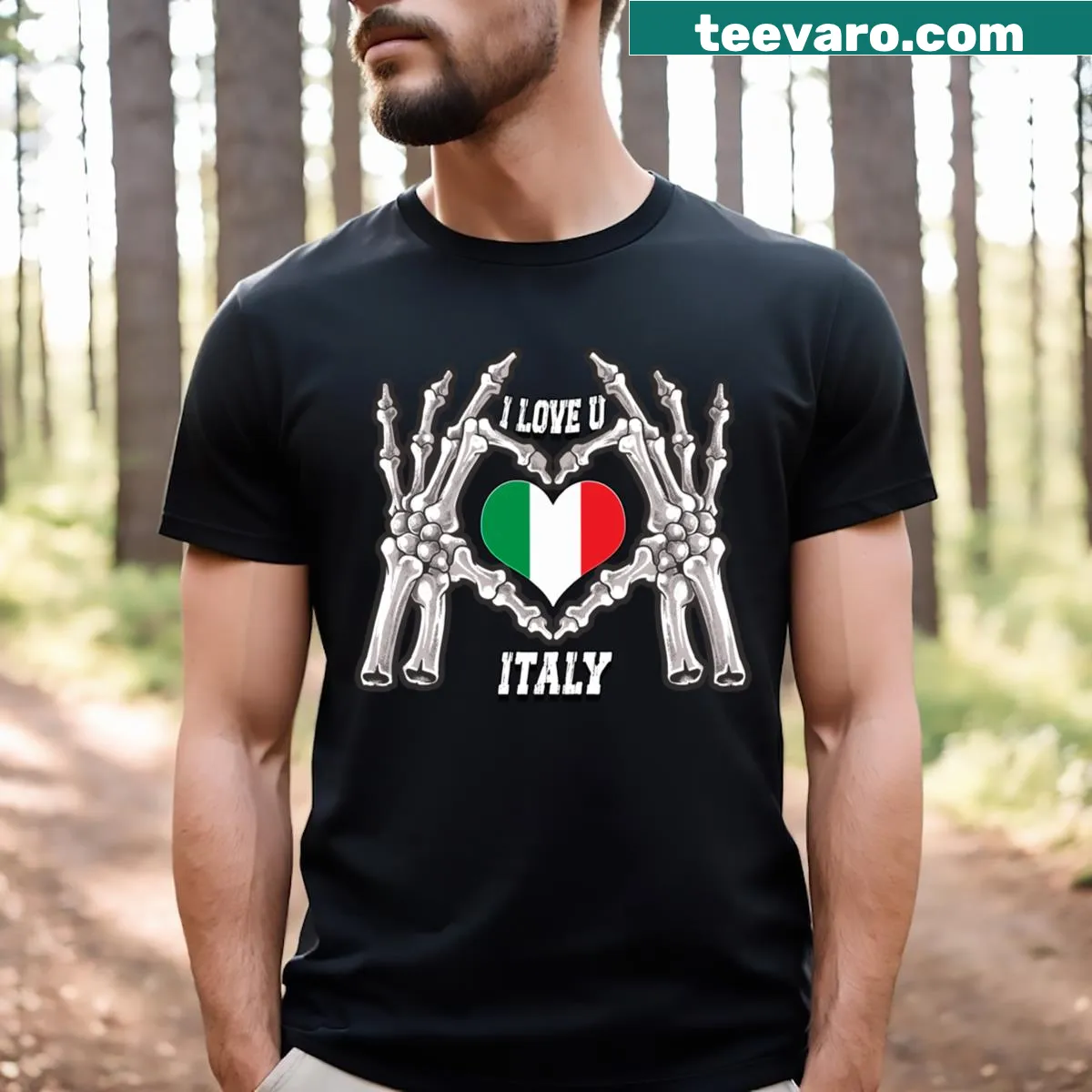 Heartbeat graphic T-shirt stating 'I Love You Italy' — on a men's t-shirt