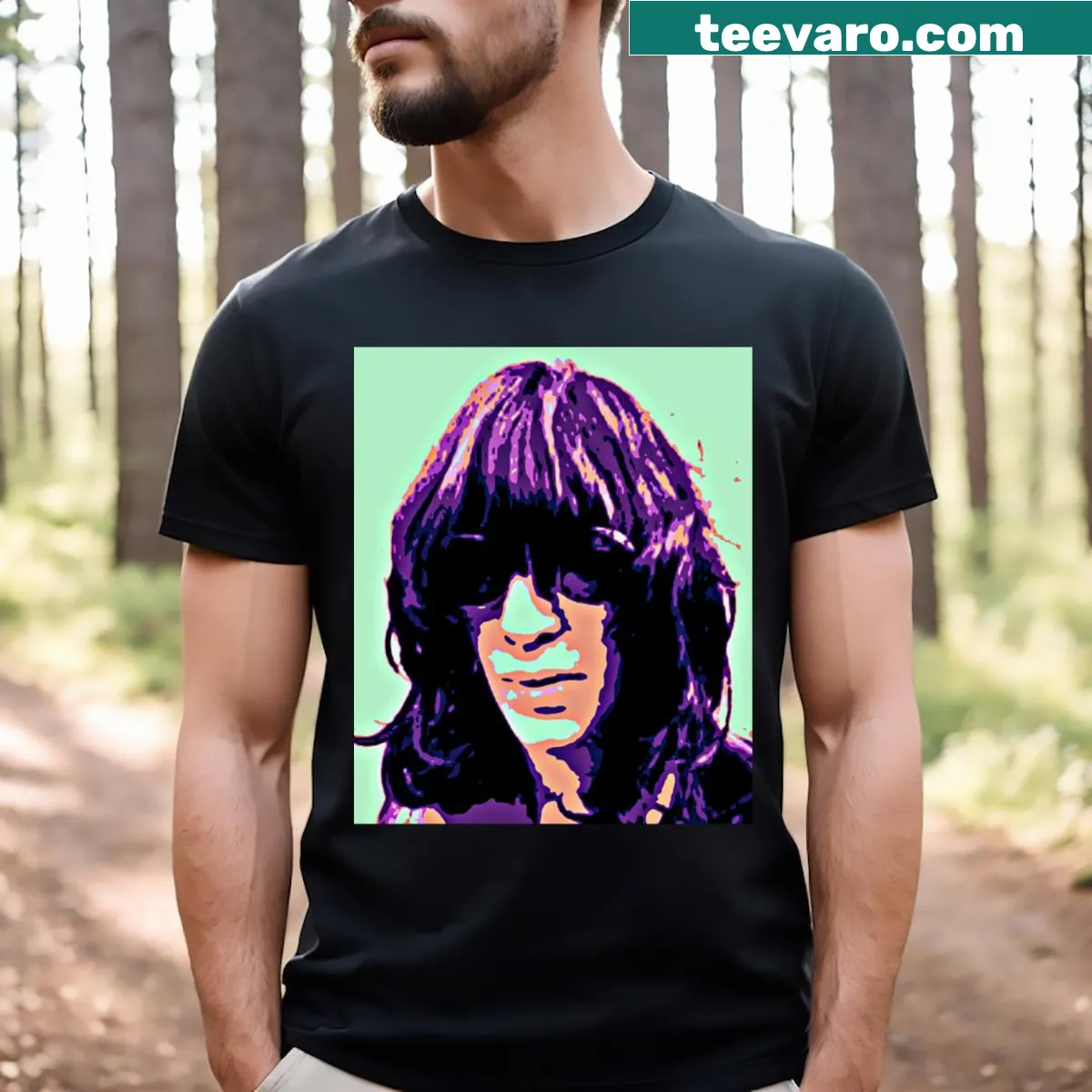 Pop art Joey Ramone T-shirt with bold graphic design — on a men's t-shirt