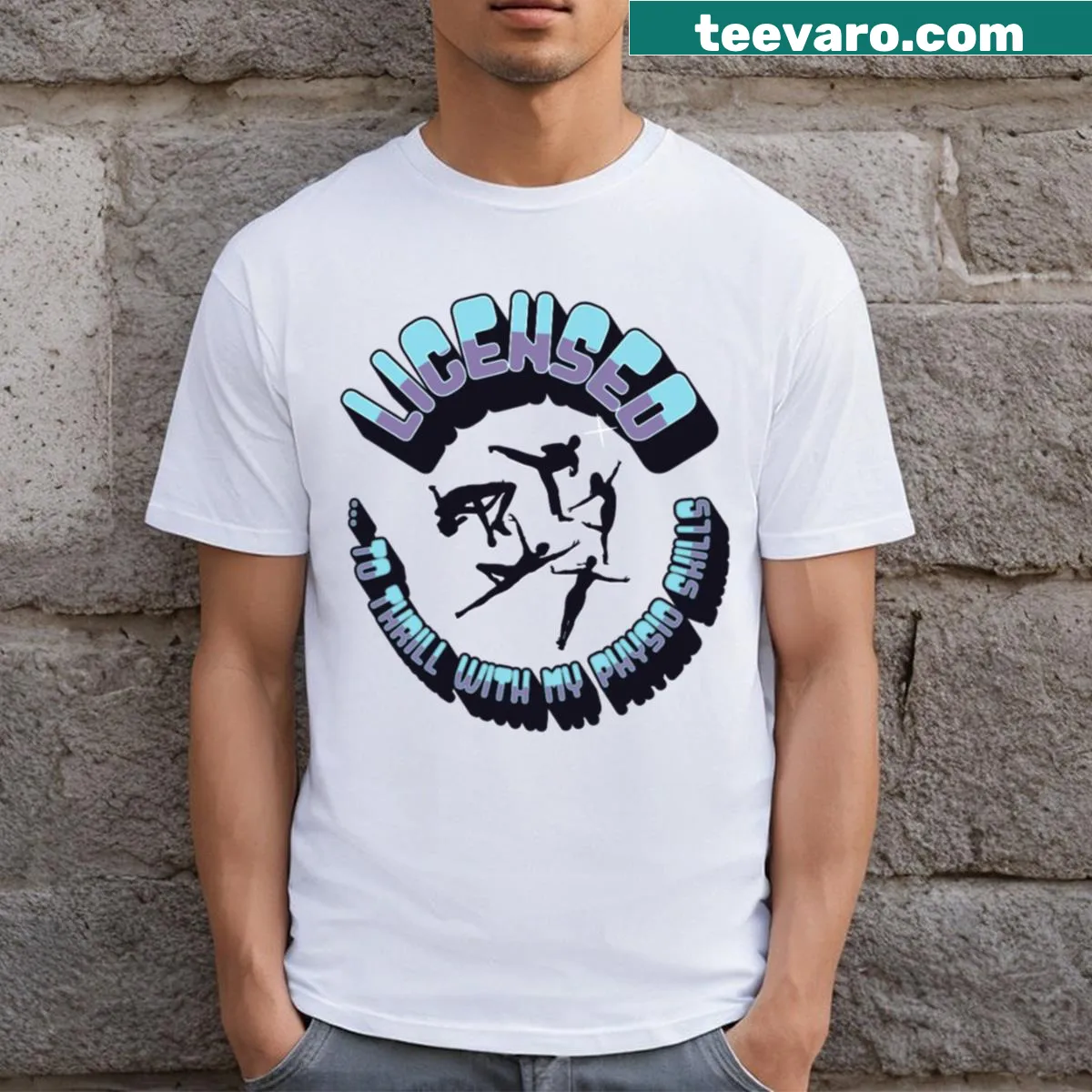 Humorous T-shirt with an illustration related to physiotherapy — on a men's t-shirt