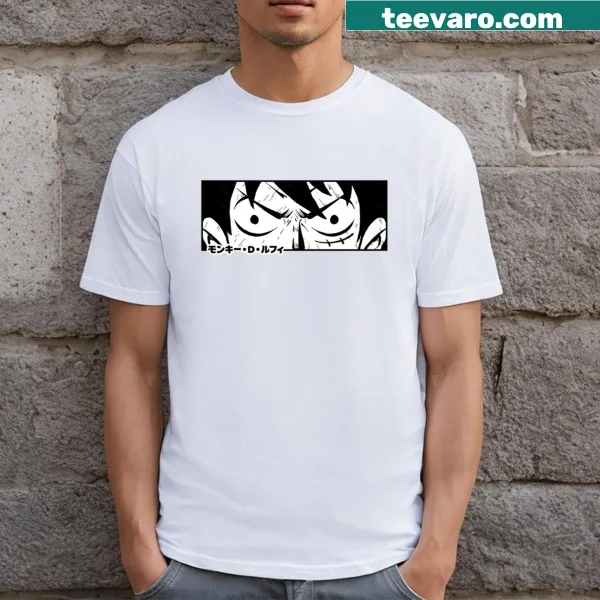 Luffy from One Piece in an action pose on a T-shirt