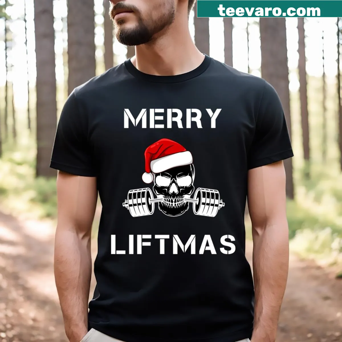 Fitness-themed Christmas T-shirt with gym inspiration — on a men's t-shirt
