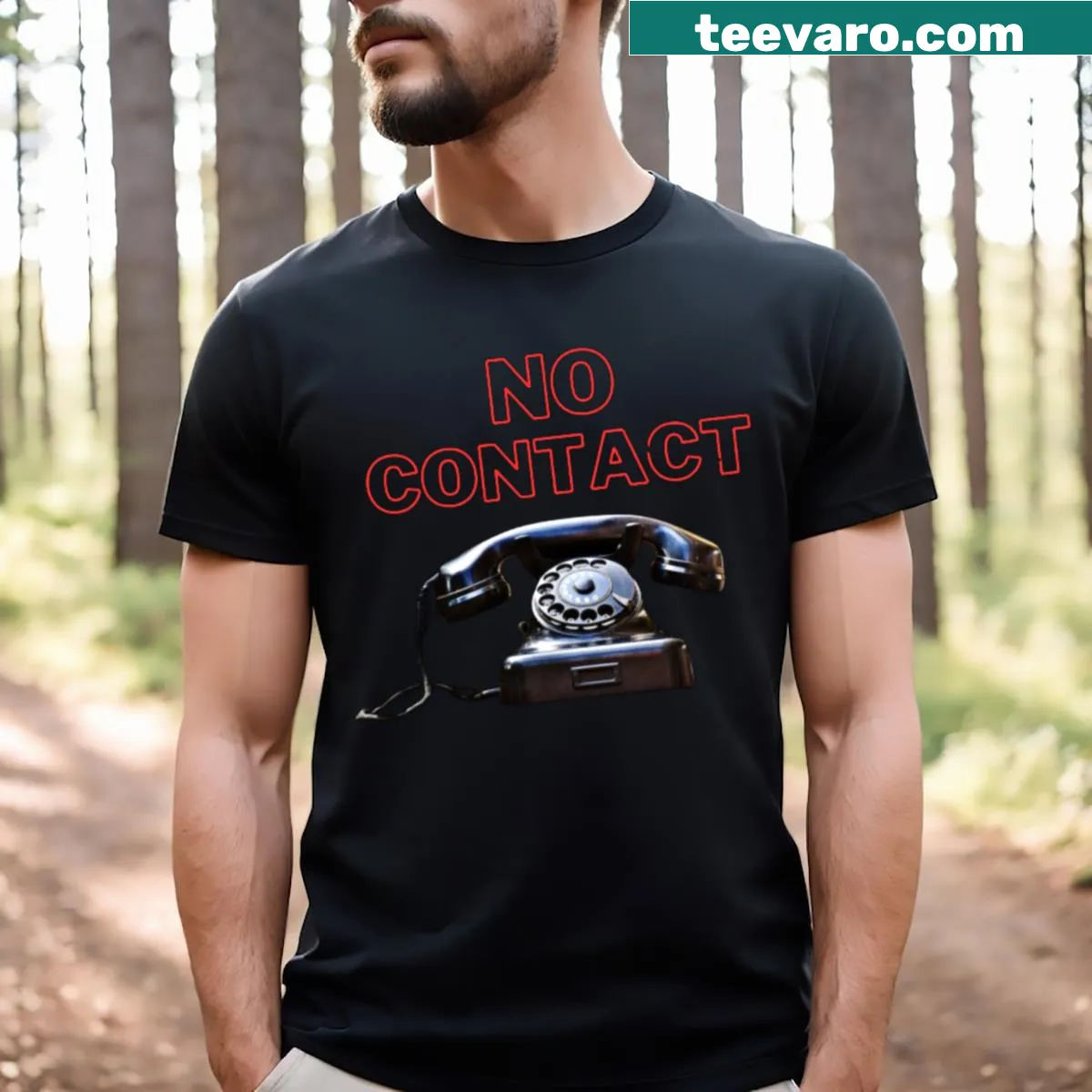 Bold text t-shirt stating 'No Contact' — on a men's t-shirt
