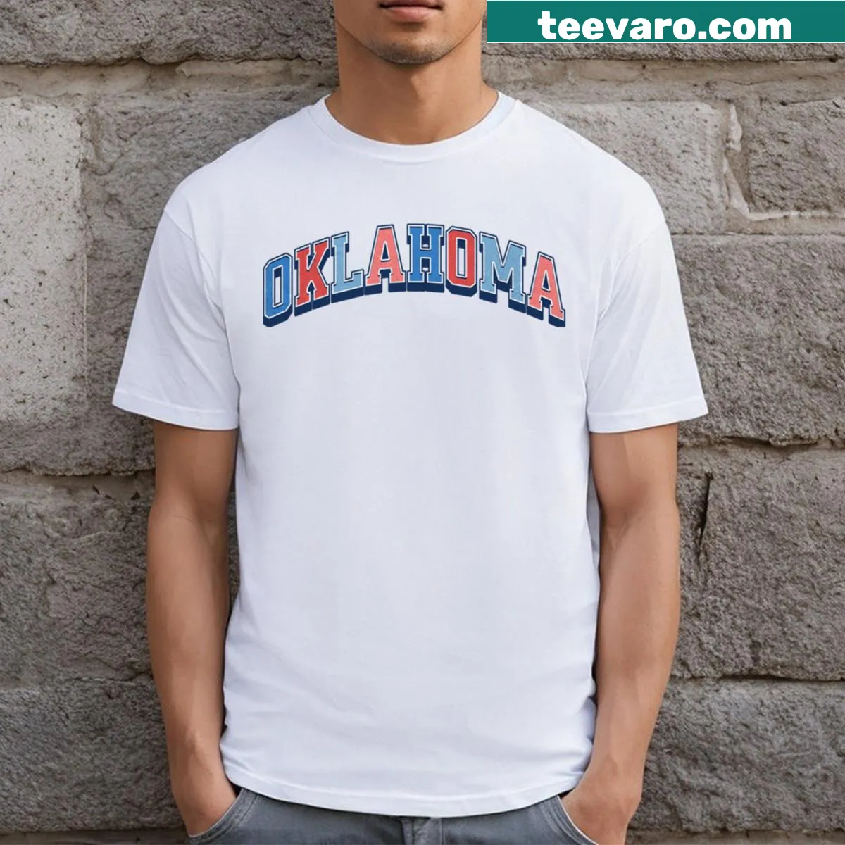 Oklahoma state map t-shirt illustrating the state's geography — on a men's t-shirt