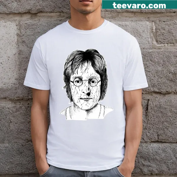 John Lennon pen drawing portrait on black T-shirt