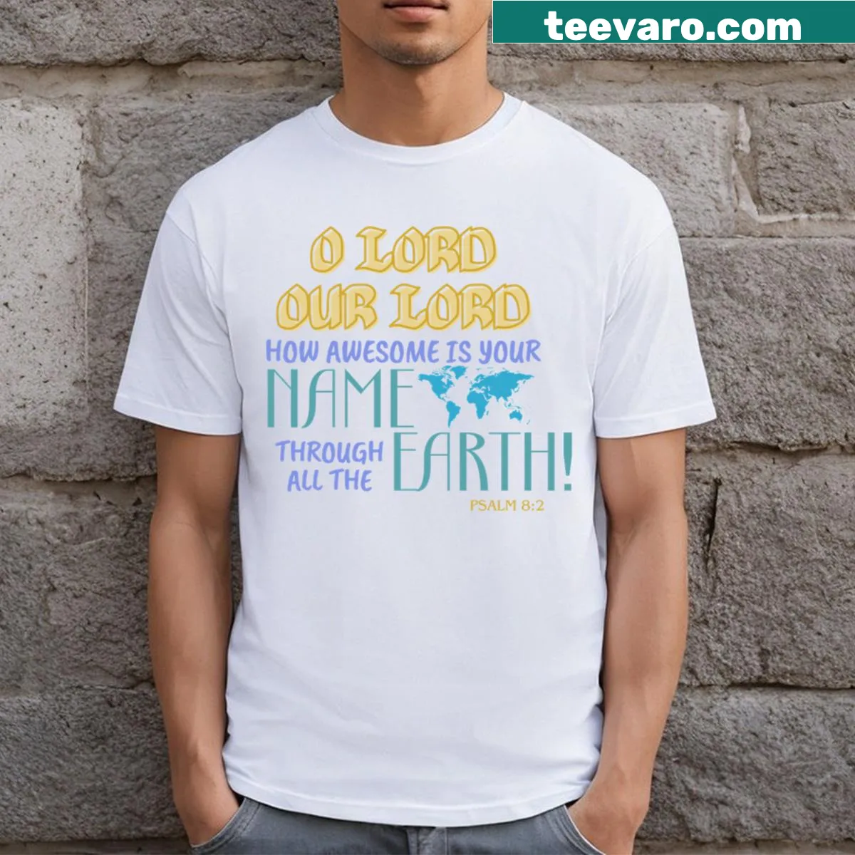 T-shirt featuring a verse from Psalm 82 in elegant typography — on a men's t-shirt