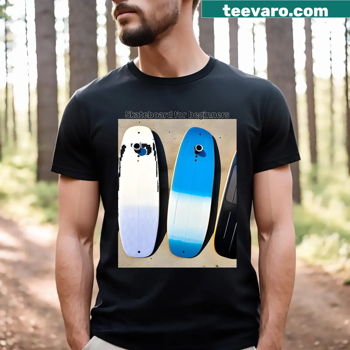 Playful skateboard-themed graphic on a t-shirt for beginners. — on a men's t-shirt