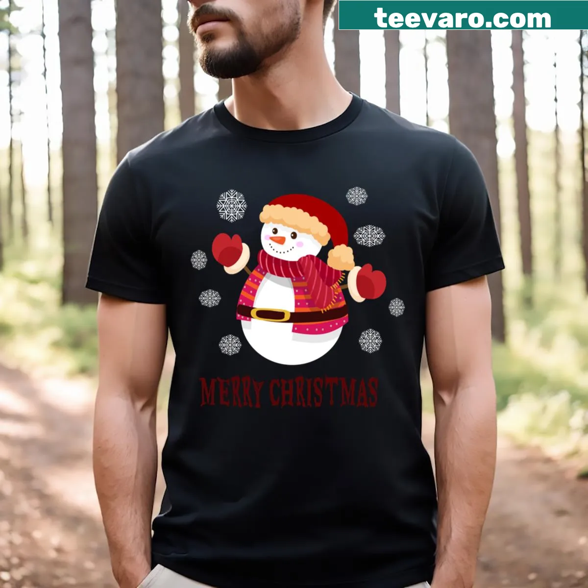 Snowman illustration with Merry Christmas text on a t-shirt — on a men's t-shirt