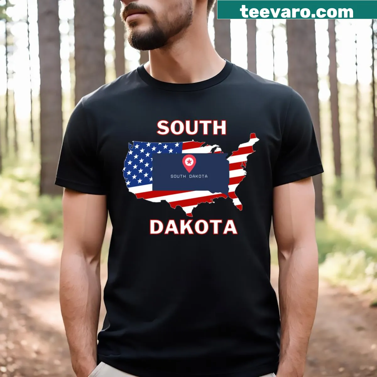 T-shirt displaying the text 'South Dakota' in bold typography — on a men's t-shirt