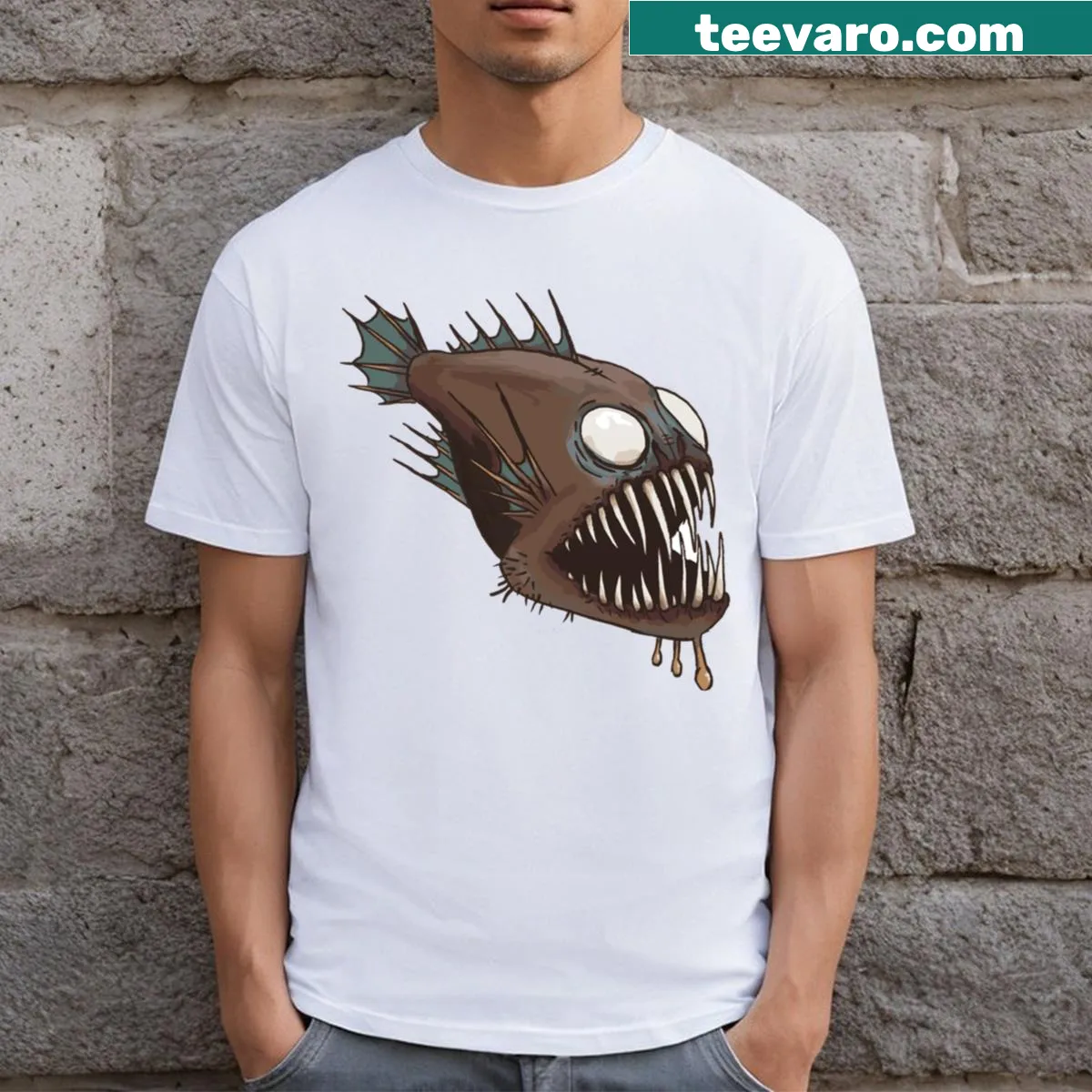 Illustration of a stone fish on a minimalist T-shirt. — on a men's t-shirt