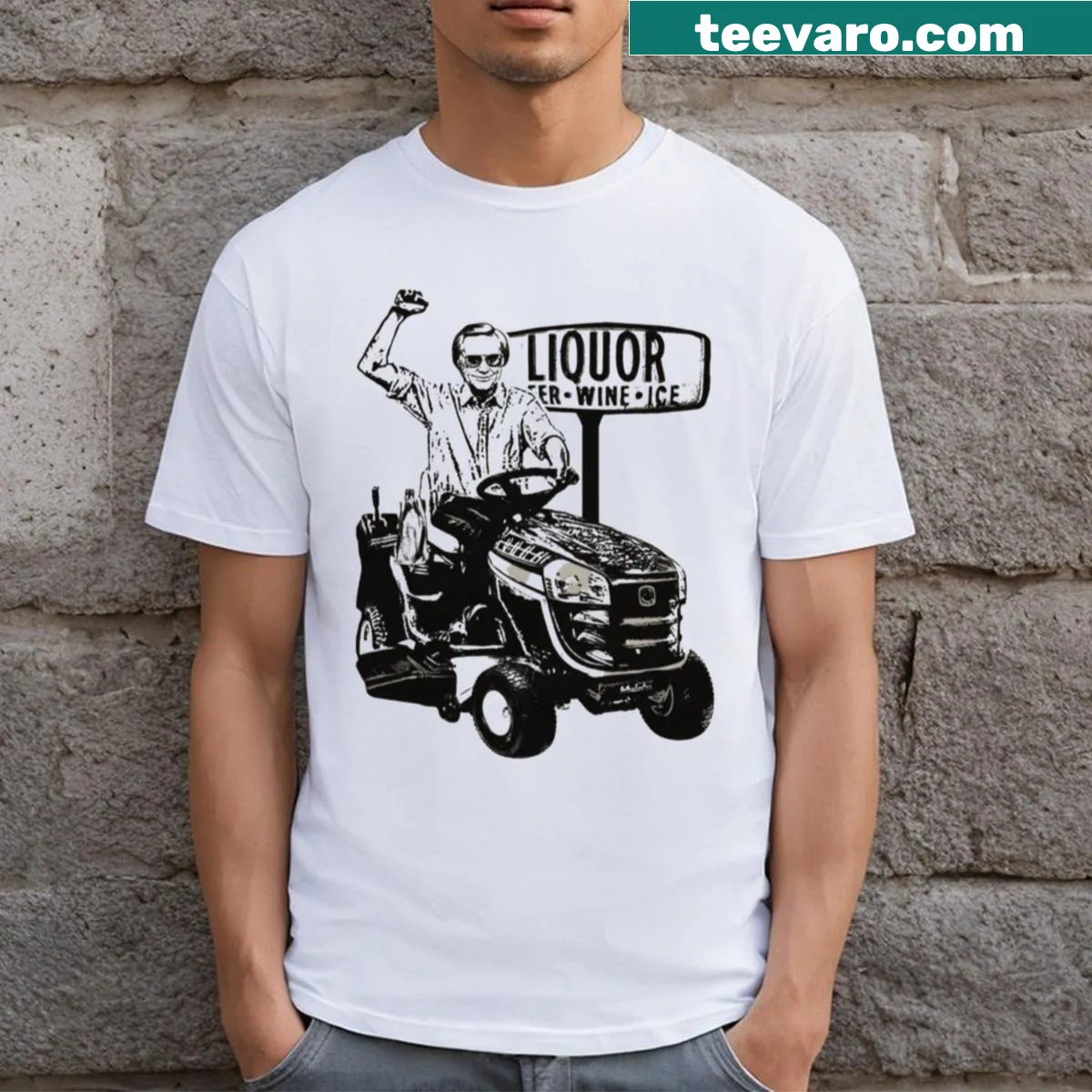 Vintage tractor graphic T-shirt with retro beer design — on a men's t-shirt