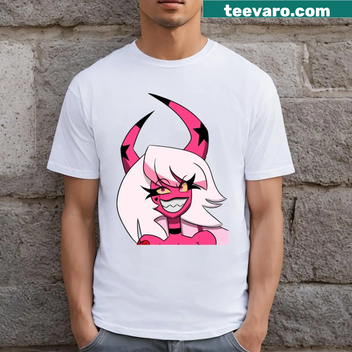 T-shirt featuring Verosika from Helluva Boss — on a men's t-shirt