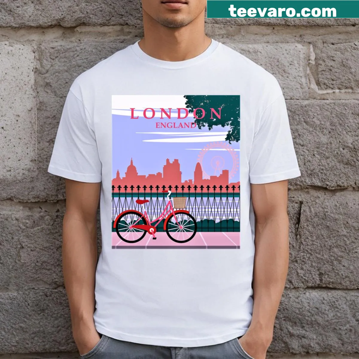 Vintage travel poster inspired T-shirt of London — on a men's t-shirt