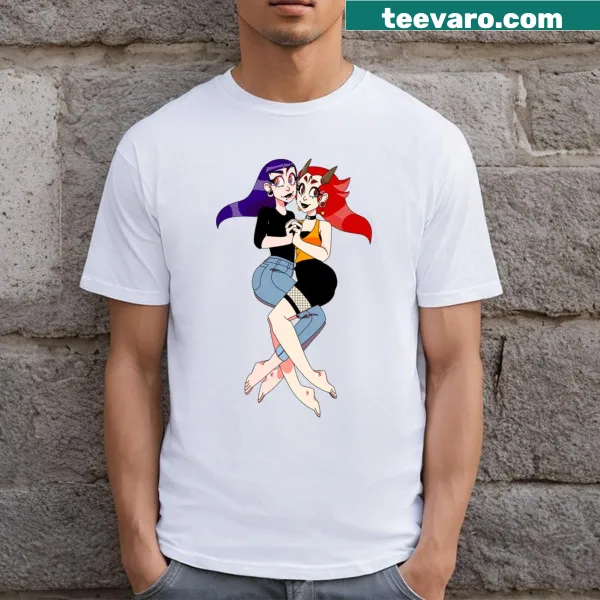 Whimsical illustration of a witch and dragon on a T-shirt