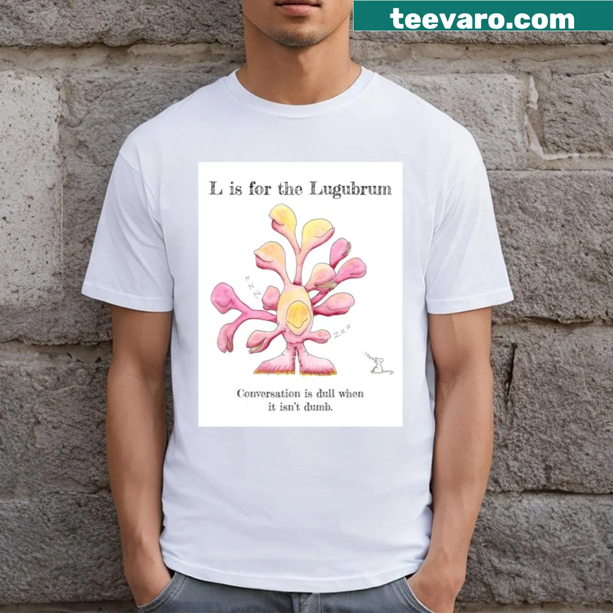 T-shirt featuring an illustration from 'A Bestiary The Lugubrum' — on a men's t-shirt
