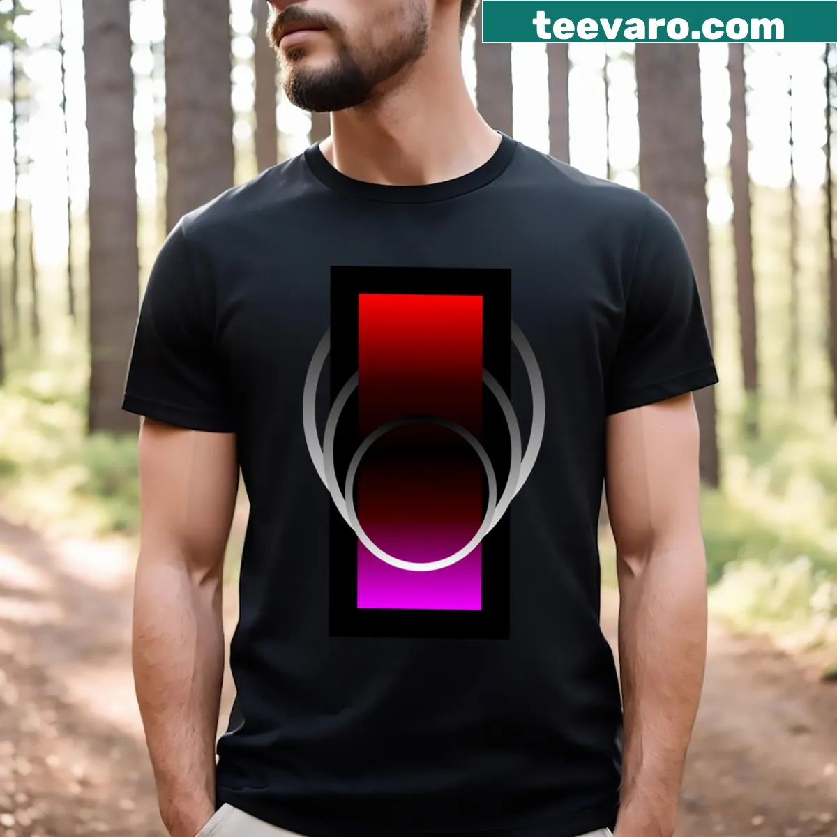 Abstract t-shirt design with dimensional layers — on a men's t-shirt