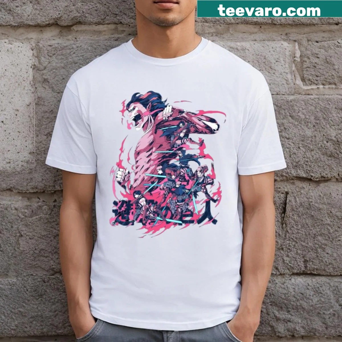 Attack On Titan T-shirt featuring Survey Corps symbols — on a men's t-shirt