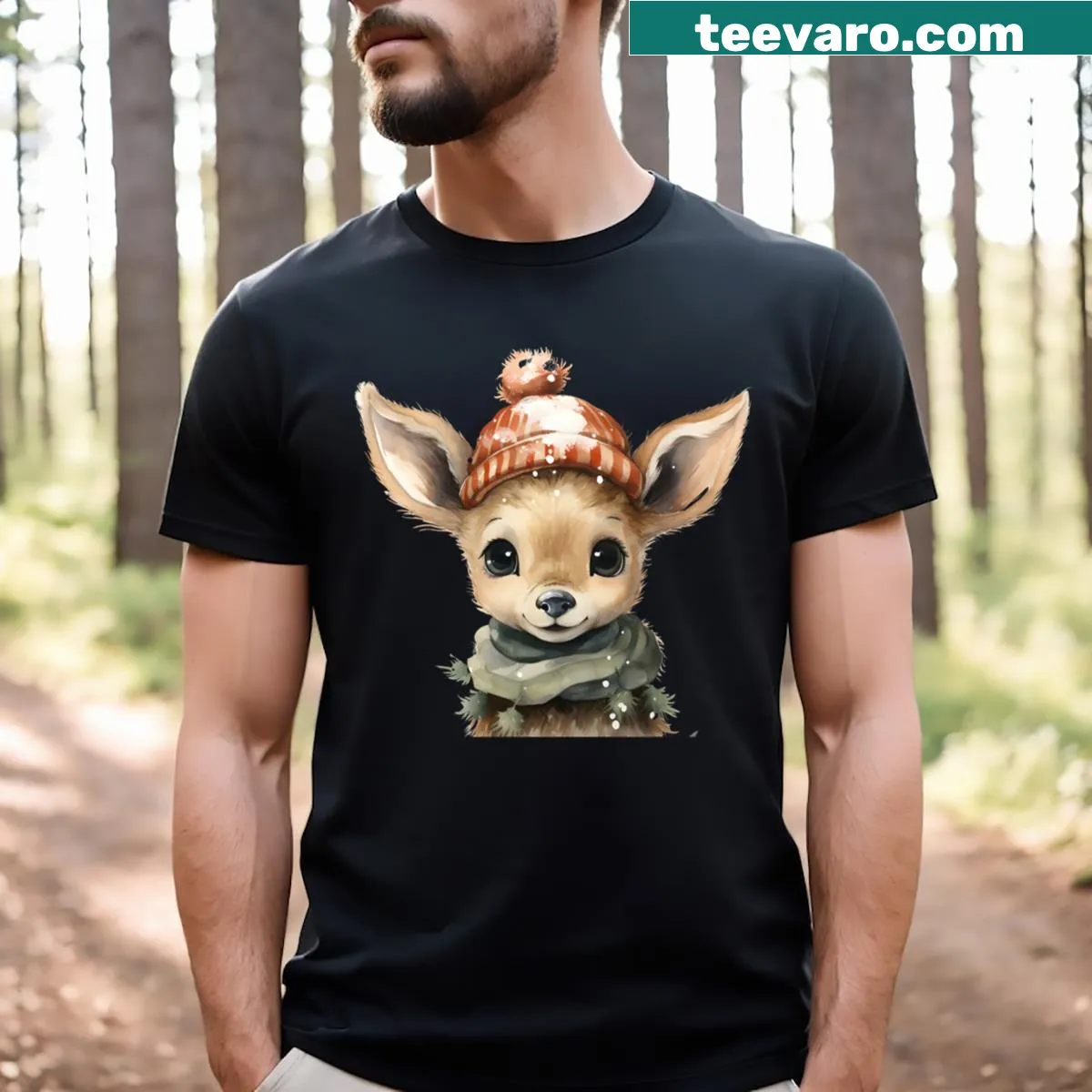 Adorable illustration of a baby deer on T-shirt — on a men's t-shirt